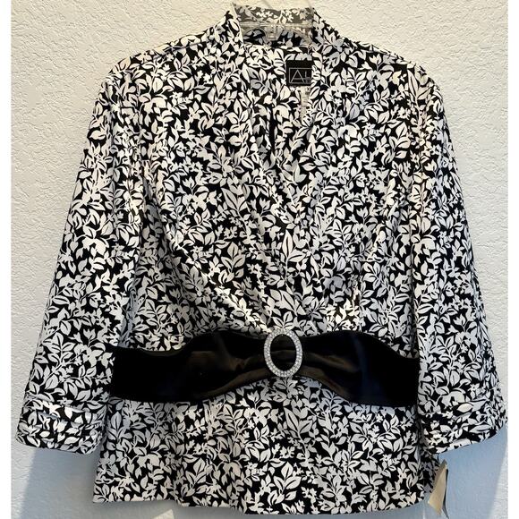 Alex Evenings Black and White Top Faux Belt Rhinestones Back Zipper Size XL NWT - Picture 1 of 4